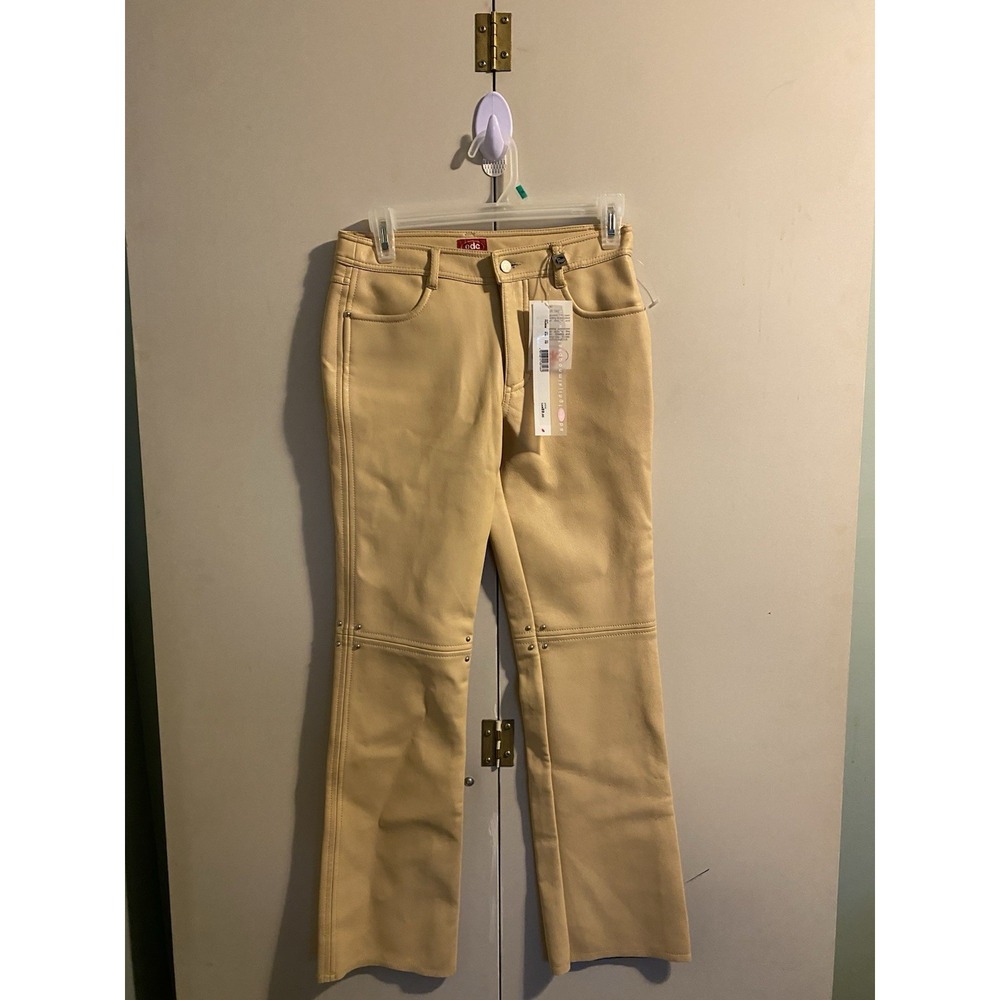 NWT Vintage edc by Esprit Pants XS F0J508 Beige Coated Paneled Studded Flare Y2K